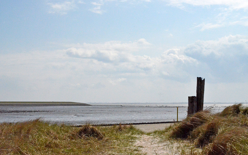 Blick auf die Surferbucht im Wattenmeer von Norderney